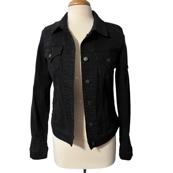 Miss Me distressed black denim jacket medium - Picture 1 of 5